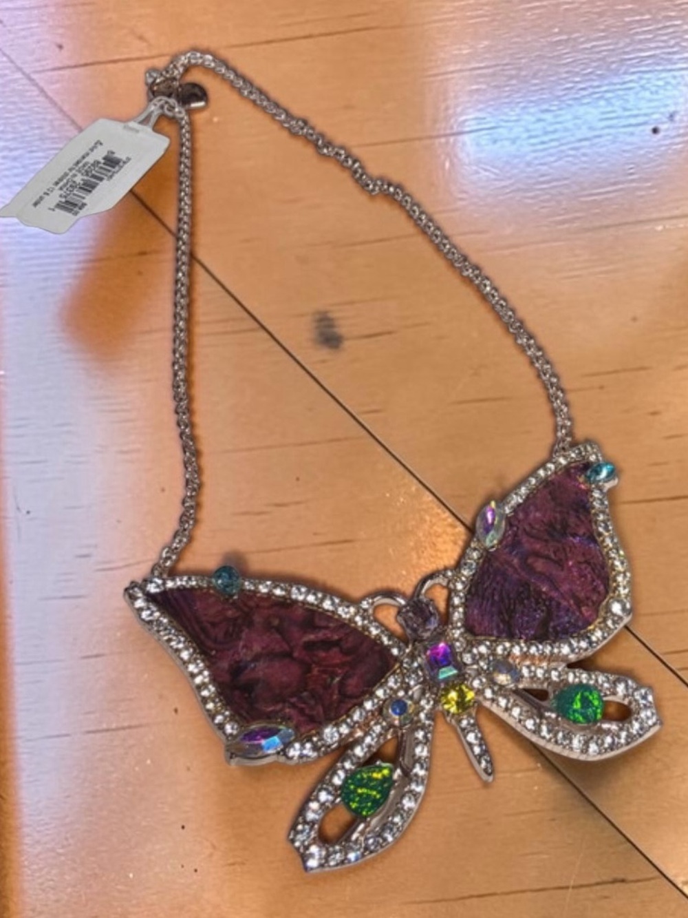 BETSEY JOHNSON Oversize Butterfly Glass & Crystals Glam Pendant Necklace NEW NWT